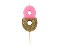 Talking Tables Bday-Candle-8 Decorazione per Torta con 9 Candele di Compleanno, Cera, Glitter Oro e Rosa