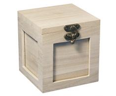 Rayher 62265000 scatola portafoto, scrigno portagioie, da personalizzare, legno FSC , 11 x 11 cm, 4 scomparti, idea regalo, con coperchio, beige