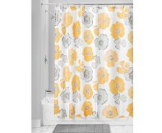 InterDesign Botanical Poly Tende per doccia in tessuto impermeabile, Tenda vasca da bagno in poliestere con delicato motivo floreale, giallo e grigio