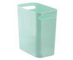 InterDesign Una Cestino per carta con manici, Cestino della spazzatura in plastica per ufficio, bagno o cucina, verde menta