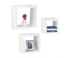 Relaxdays 10021922_49 Set 3 Mensole da Parete per Soggiorno, Cameretta, Ripiani per DVD, CD, Libri, Decorative, ProfonditÃ 25 cm, Bianco