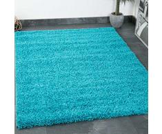 Vimoda Tappeto Shaggy Colore a Pelo Lungo Moderno per Soggiorno, Camera da Letto, Dimensioni: 150 cm Quadrato, Turchese, Ã 80cm Rund