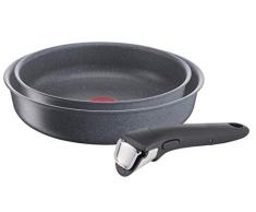 Lagostina Ingenio Mineralis Set Padelle Antiaderenti in Alluminio per Induzione, Gas e Forno, Ø 24 e 28 cm, 3 Pezzi, Batteria di Pentole con 2 Padelle e Manico Amovibile