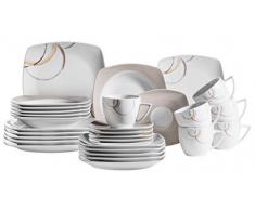 MÃ¤ser 931207 - Servizio da tavola combinato Nela, 30 pezzi, in porcellana bianca, con motivo marrone, piatto, tazza da caffÃ¨, piatto da dessert per 6 persone, bianco/marrone