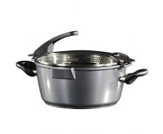 STONELINE 14273 Future Casseruola in Ghisa, 20 cm, Coperchio in Vetro Forato per Scolare i Liquidi, Rivestimento Antiaderente