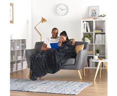AmazonBasics - Coperta in pile con maniche e tasca per i piedi, 170X200cm, Nero