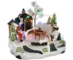 WeRChristmas - animata Santas House con cervo, decorazione natalizia, Multicolore, 28 cm