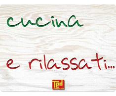 Outlook Design Ted Small Tagliere Temperato Modello 6, Scritta Cucina e Rilassati, 29.00x19.50x0.4 cm