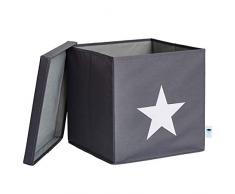 Store, IT 672203 â Contenitore portaoggetti con Coperchio, Grigio con Stella Bianca, MDF Rinforzato, Poliestere/MDF, 33 x 33 x 33 cm