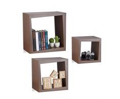 Relaxdays 10021922_93 Set 3 Mensole da Parete per Soggiorno, Cameretta, Ripiani per DVD, CD, Libri, Decorative, ProfonditÃ 25 cm, Marrone