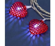 Catena a Batteria 1,35 m, 10 Cuori Metallo Rosso Ø 40 mm, LED Bianco Freddo, Uso Interno, Decorazione per San Valentino