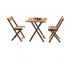 Viscio Trading Genova Tavolo Acacia Quadro con 2 Sedie, Legno, Marrone, 68x68x75 cm