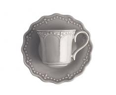 H&H 9795161 Set 6 Tazzine tè Crowne Grigio con Piatti Cc180 Colazione Arredo Tavola