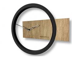 FLEXISTYLE Orologio da Parete, Wood Oak, Nero, 32cm, naturale, legno rovere, soggiorno, camera da letto
