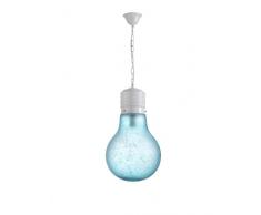 ONLI Lampadona - Lampadario a Forma di Lampadina Gigante. Struttura in Metallo Bianco. Vetro Colore CELESTE