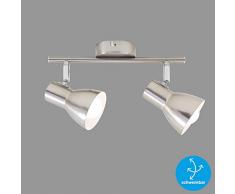 Briloner Leuchten Plafoniera, Lampada da soffitto, faretti orientabili e inclinabili, 2X E14, Max. 25 Watt, retrÃ², 275x80x150 mm (LxPxH), Nichel Opaco, riflettore Interno Bianco