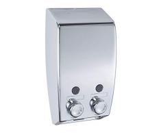 WENKO 18401100 Dispenser Sapone a Doppio Varese Cromo - 2 Scomparti da 450 ml Ciascuno CapacitÃ : 0.900 l, Materiale Plastico, 13.5 x 25 x 8 cm, Cromo