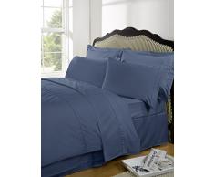 Highams Luxurious Plain Dye Lenzuolo matrimoniale con angoli, in cotone egiziano, colore: blu acciaio, King