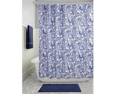 InterDesign Mosaic Vine Tenda da Doccia, Tenda per Vasca da Bagno 183,0 cm x 183,0 cm, Tenda in Poliestere con Fantasia a Mosaico, Poliestere Blu Marino