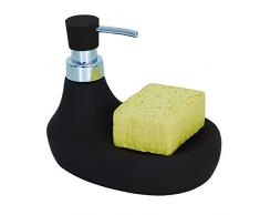 MSV - Dispenser di Sapone Liquido con Scomparto per Spugna, in Ceramica con Superficie Soft Touch, Marrone