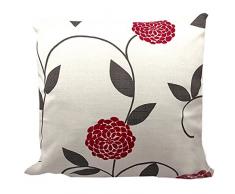 Just Contempo Floral Pencil Pleat - Tende per Salotto o Camera da Letto, Cotone, Rosso (Scarlatto Vinaccia Panna Bordeaux), 1 x Fodera per Cuscino 18 x 18 Inches