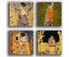 Quadri Moderni stile KLIMT 4 pezzi 40x40 cm donne donna Stampa Tela CANVAS Arredamento Arte XXL Arredo soggiorno salotto camera da letto cucina ufficio bagno bar ristorante