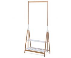Foppapedretti Myhome Stand-Up Piantana Appendiabiti Pieghevole con Due Ripiani Porta Accessori in Alluminio Laccato Bianco, Pino