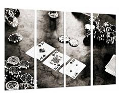 Quadro Fotografico Set Tavolo, Casino Carte Poker Fiches Bianco Nero Re Dimensione totale: 131 x 62 cm XXL