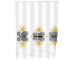 WENKO 20960100 Tenda doccia Stones with flower - fibra tessile di qualità , lavabile , Poliestere, Multicolore