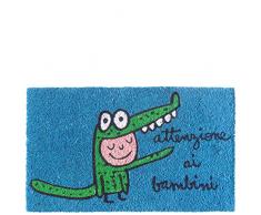laroom Zerbino Motivo Attenzione ai Bambini, Jute And Base Antiscivolo, Blu, 40Â x 70Â x 1.8Â cm