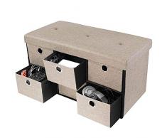 BAKAJI Cassapanca Pouf Contenitore con 6 Cassetti Poggiapiedi per Camera da Letto Panca Sgabello Struttura Pieghevole Rivestimento in Tessuto Seduta Rimovibile Imbottita 38 x 76 cm (Beige)
