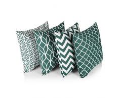 Penguin Home 3479, Confezione da 4 copricuscini Quadrati Decorativi, in 100% Cotone, Moda, per Soggiorno, Divano, Camera da Letto, con Cerniera Invisibile, 45 cm x 45 cm, Colore: Verde, 45x45 Cm