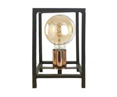 ONLI Lampada da Tavolo Stile Urban Floki in Metallo Nero e portalampada Color Rame, 14 x 14 cm, altezza 23cm