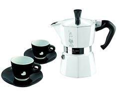 Bialetti: Set Moka Chic (1 Moka Express 3 Tazze Bianca + 2 tazzine con Cuore e con piattino Nero) [ Italian Import ]