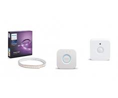 Philips Lighting Hue White and Color Lightstrip Plus Striscia LED 200 cm + Bridge 2.0 Controllo Sistema, senza Fili, Bianco + Sensore di Movimento, Batterie Incluse