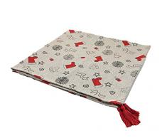 Villa d’Este Home Tivoli Noel Tovaglia Quadrata con Decoro Figure Natalizie, Cotone e Poliestere, Grigio, 100x100 cm