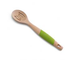 LACOR 68156- Cucchiaio Forato, Legno di faggio e Silicone, 34 cm