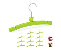 Relaxdays Grucce per Bambini, Set da 12, con Decorazione di Una Rana, in Legno, per Bimbe e Bimbi, per Vestitini, Verdi, Ferro, Verde