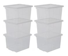 Iris Ohyama, set di 6 scatole di stoccaggio utili con coperchio - Useful Storage Box - USB-S, trasparente, 10L, 29 x 24 x 18,5 cm