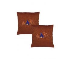 RAJRANG Esclusivo federe Uccello Ricamato Marrone Polydupion Cuscino Cover Coppia