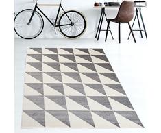 TAPISO MAROKO Tappeto Moderno a Pelo Corto Geometrico Marocco Triangolare Modello in Crema Grigio Ideale per Soggiorno, Camera da Letto ÃKOTEX 80 x 150 cm
