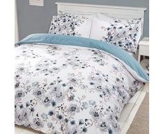 Sleepdown - Set di Biancheria da Letto Singolo, Motivo Floreale, Colore: Blu, Misto Cotone