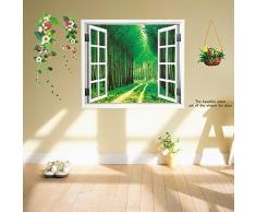 WALPLUS AY823 - Adesivo da Parete 3D, Motivo: Finestra sul Giardino, Colore: Verde