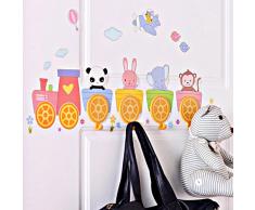 Lo+DeModa Happy Train Zoo Vinile Decorativo con 4 Appendiabiti, PVC, Multicolore, 15x35x0.14000000000000001 cm