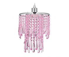 relaxdays Lampadario, Stile a Corona, Attacco E27, 60 W, Vetro Cristallo, Acciaio, Ã 22 cm, da Soffitto, Rosa