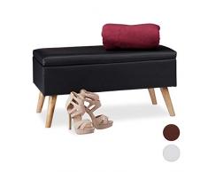 Relaxdays Panca Contenitore, 40 l, in Similpelle, con Gambe in Legno, Cassapanca Imbottita, Nero, HxLxP: 40 x 80 x 39,5 cm