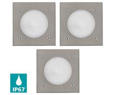 Eglo - Set di 3 faretti da incasso per esterni Lamedo, rettangolari, in acciaio INOX, 10 x 10 cm