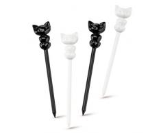 koziol Miaou Set di forchette antipasti, Set da 8, termoplastica, Nero/Bianco, 1.3Â x 2.1Â x 10.8Â cm