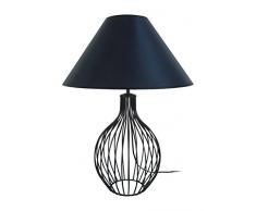 Tosel 62694 Lampada da comodino - Rugby, Filo Acciaio, Pittura epossidica, Paralume Cotone, E27, 100 W, Nero/Nero