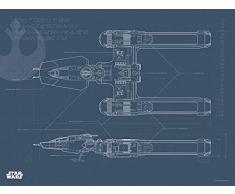 Komar - Quadro da Parete Star Wars EP9 Blueprint Y-Wing, per cameretta dei Bambini, Decorazione, Stampa Senza Cornice Disponibile in 3 Misure, Multicolore, WB180-40x30